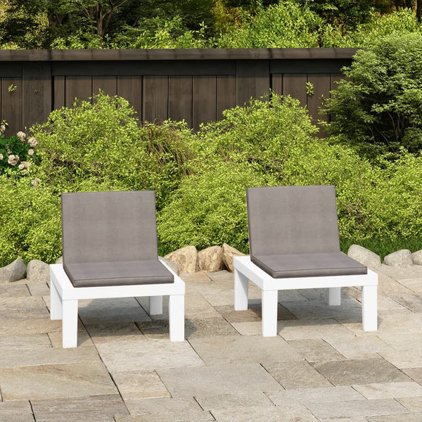 Garden Lounge Chairs With Cushions 2 Pcs Plastic White Loungers