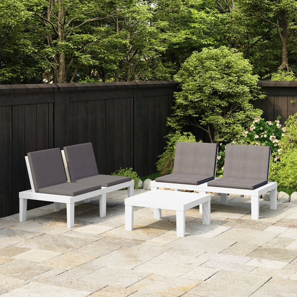 3 Piece Garden Lounge Set With Cushions Plastic White Patio Furniture Sets