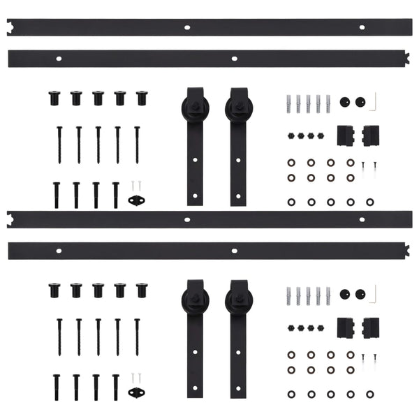 Kits 2 Pcs 200 Cm Steel Black Sliding Door Hardware