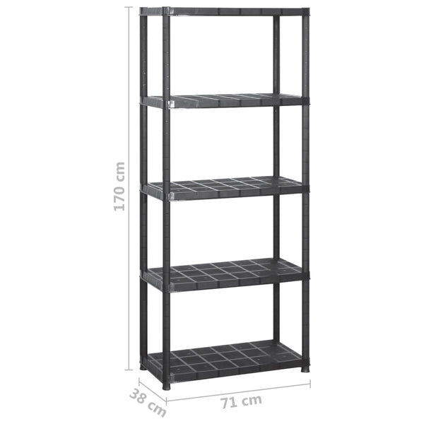 Storage Shelf 5 Tier Black 142X38x170 Cm Plastic Storage Units