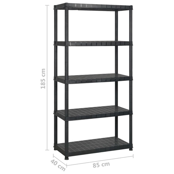 Storage Shelf 5 Tier Black 170X40x185 Cm Plastic Tool Shelving & Racking Systems