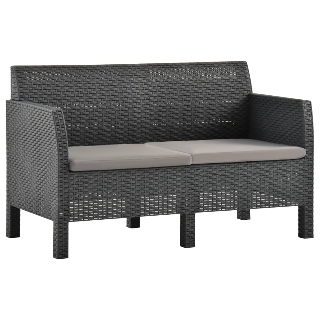 2 Seater Garden Sofa With Cushions Anthracite Pp Rattan Patio Furniture Sets
