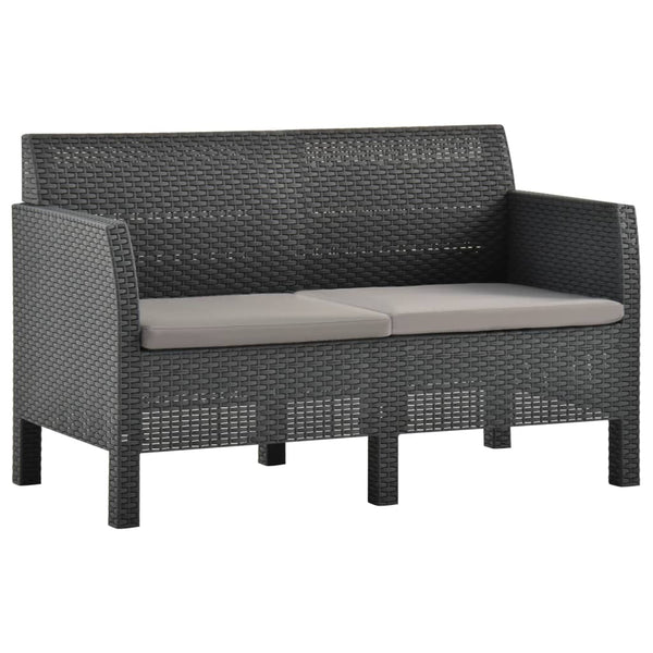 2 Seater Garden Sofa With Cushions Anthracite Pp Rattan Patio Furniture Sets