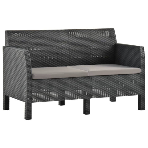 2 Seater Garden Sofa With Cushions Anthracite Pp Rattan Patio Furniture Sets