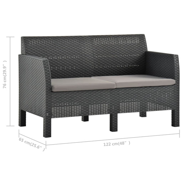 2 Seater Garden Sofa With Cushions Anthracite Pp Rattan Patio Furniture Sets
