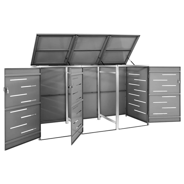 Triple Wheelie Bin Shed 207X77.5X115 Cm Stainless Steel Sheds Summerhouses Carports