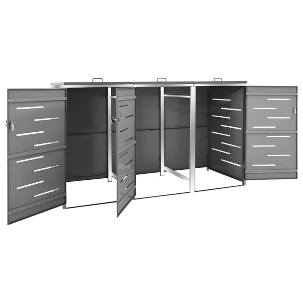 Triple Wheelie Bin Shed 207X77.5X115 Cm Stainless Steel Sheds Summerhouses Carports