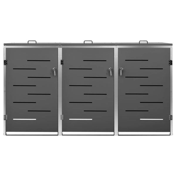 Triple Wheelie Bin Shed 207X77.5X115 Cm Stainless Steel Sheds Summerhouses Carports