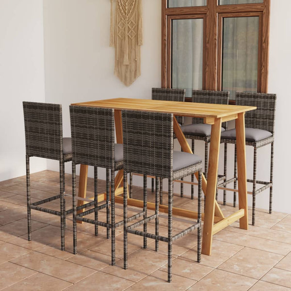 7 Piece Garden Bar Set With Cushions Grey Patio Furniture Sets