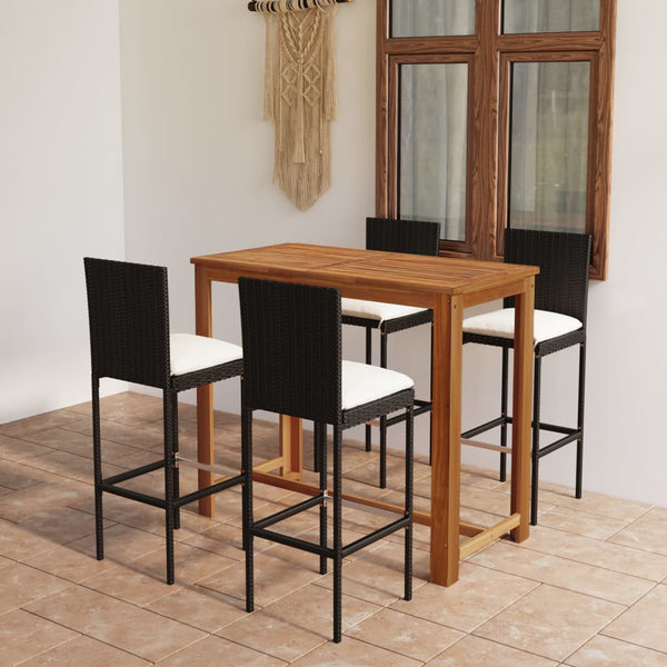 5 Piece Garden Bar Set With Cushions Black Patio Furniture Sets