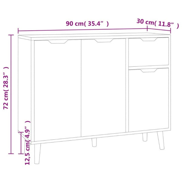 Sideboard White 90X30x72 Cm Engineered Wood