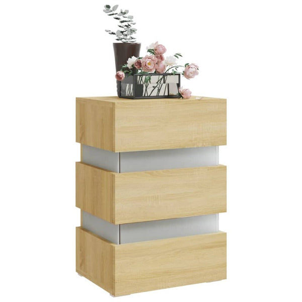 Bedside Tables Led Bedside Cabinet 45X35x67 Cm Engineered Wood