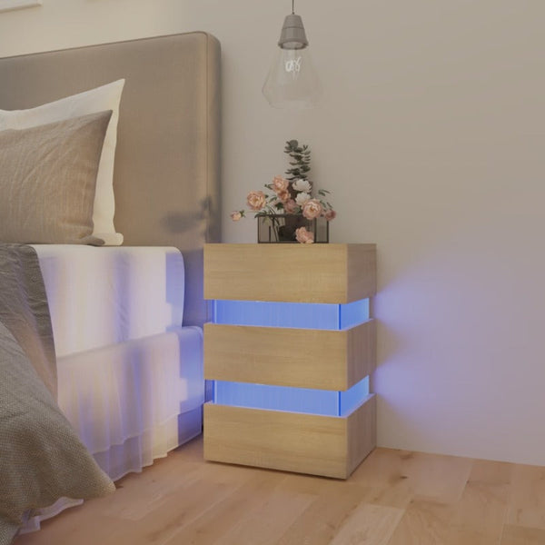 Bedside Tables Led Bedside Cabinet 45X35x67 Cm Engineered Wood