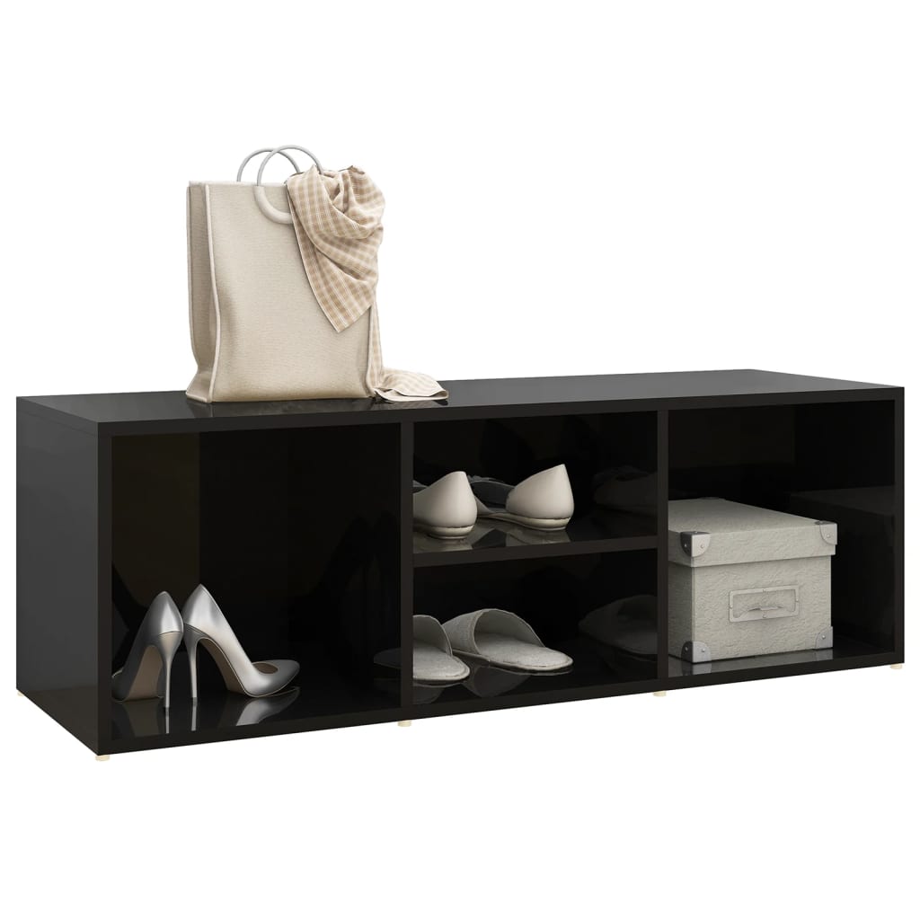 Shoe Storage Bench High Gloss Black 105X35x35 Cm Engineered Wood Shoe Organisers