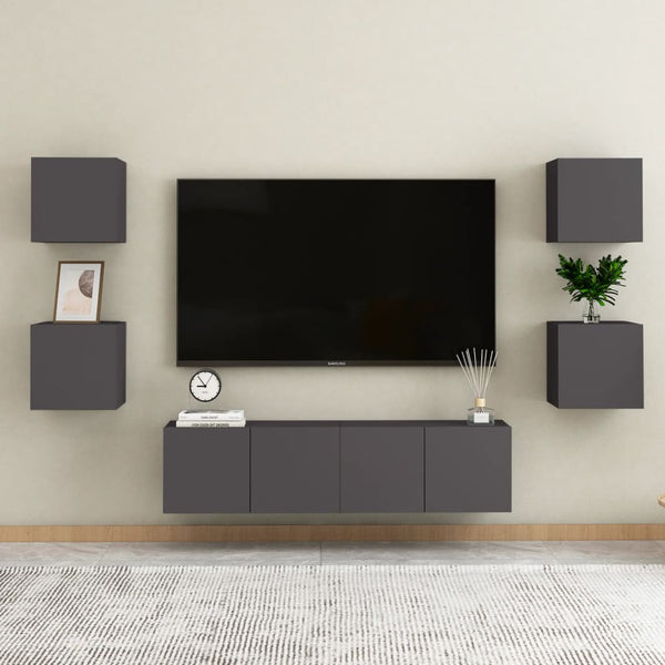 Wall Mounted Tv Cabinets 4 Pcs Grey 30.5X30x30 Cm Tv Stands & Entertainment Units