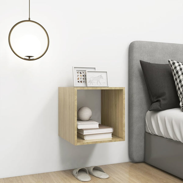 Wall Cabinet White And Sonoma Oak 37X37x37 Cm Engineered Wood Bookshelves