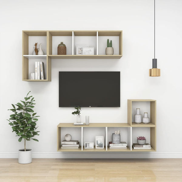 Wall Cabinet White And Sonoma Oak 37X37x37 Cm Engineered Wood Bookshelves