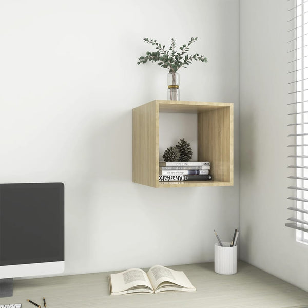 Wall Cabinet White And Sonoma Oak 37X37x37 Cm Engineered Wood Bookshelves