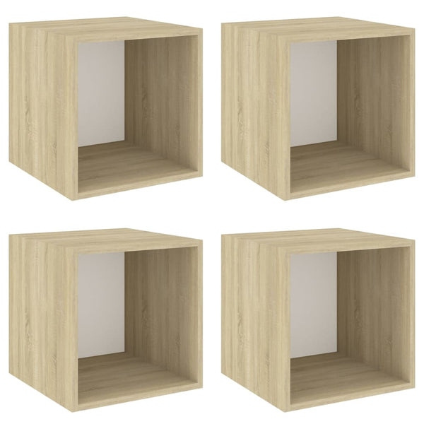 Wall Cabinets 4 Pcs White And Sonoma Oak 37X37x37 Cm Engineered Wood Bookshelves