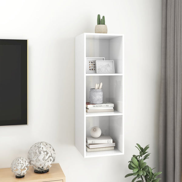 Wall Mounted Tv Cabinet High Gloss White 37X37x107 Cm Engineered Wood Tv Stands & Entertainment Units