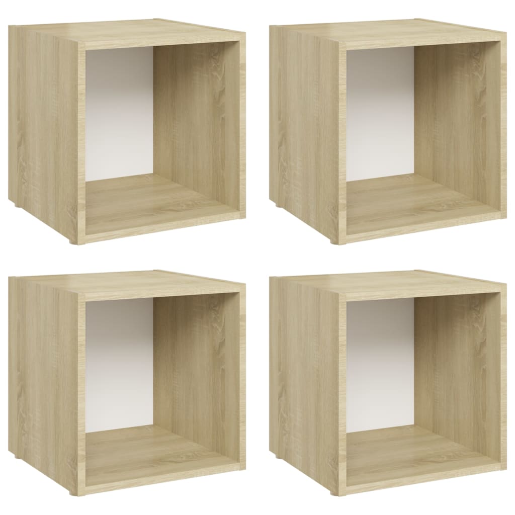 Tv Cabinets 4 Pcs White And Sonoma Oak 37X35x37 Cm Engineered Wood Tv Stands & Entertainment Units