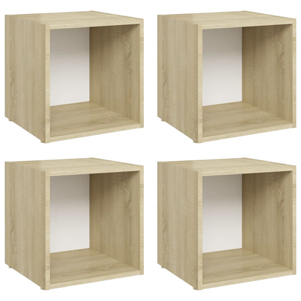 Tv Cabinets 4 Pcs White And Sonoma Oak 37X35x37 Cm Engineered Wood Tv Stands & Entertainment Units