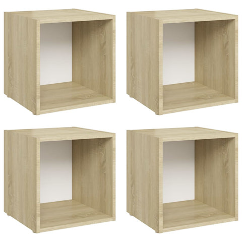 Tv Cabinets 4 Pcs White And Sonoma Oak 37X35x37 Cm Engineered Wood Tv Stands & Entertainment Units
