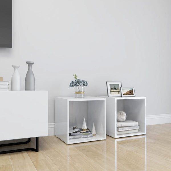 TV Stands & Entertainment Units Tv Cabinets 2 Pcs High Gloss White 37X35x37 Cm Engineered Wood