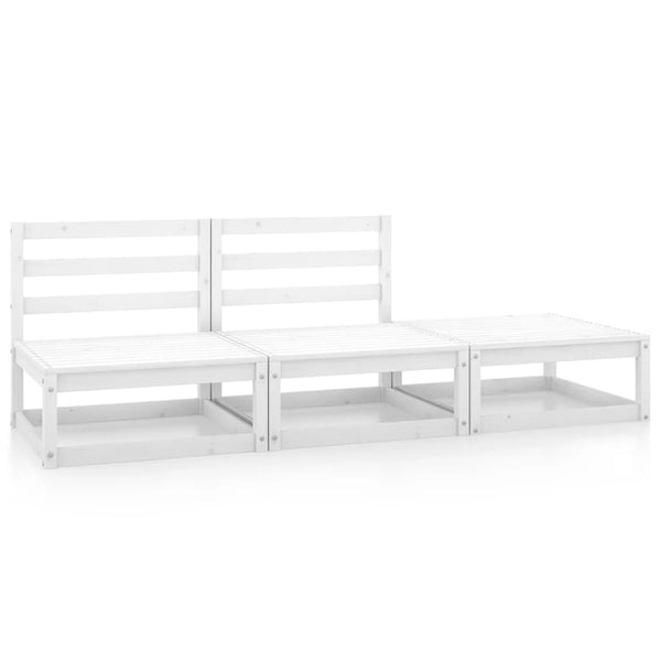 3 Piece Garden Lounge Set White Solid Pinewood Loungers
