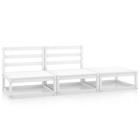 3 Piece Garden Lounge Set White Solid Pinewood Loungers