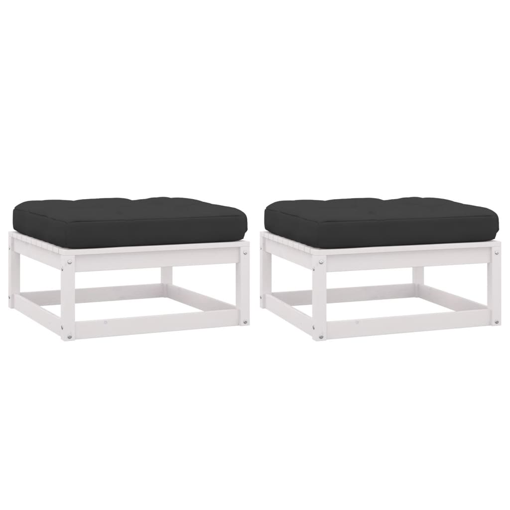 Garden Footstools With Cushions 2 Pcs White Solid Pinewood Ottomans Footstools & Poufs