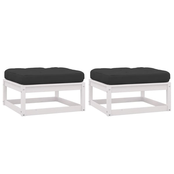 Garden Footstools With Cushions 2 Pcs White Solid Pinewood Ottomans Footstools & Poufs