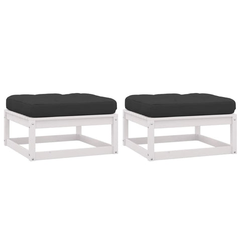 Garden Footstools With Cushions 2 Pcs White Solid Pinewood Ottomans Footstools & Poufs