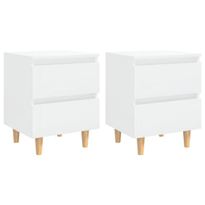 Bed Cabinets & Pinewood Legs 2 Pcs High Gloss White 40X35x50cm