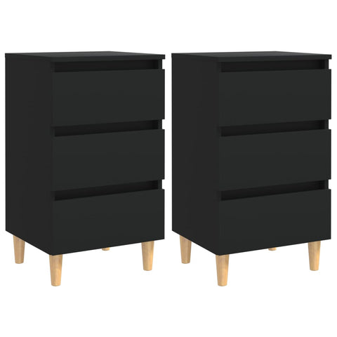 Bed Cabinets With Solid Wood Legs 2 Pcs Black 40X35x69 Cm Bedside Tables