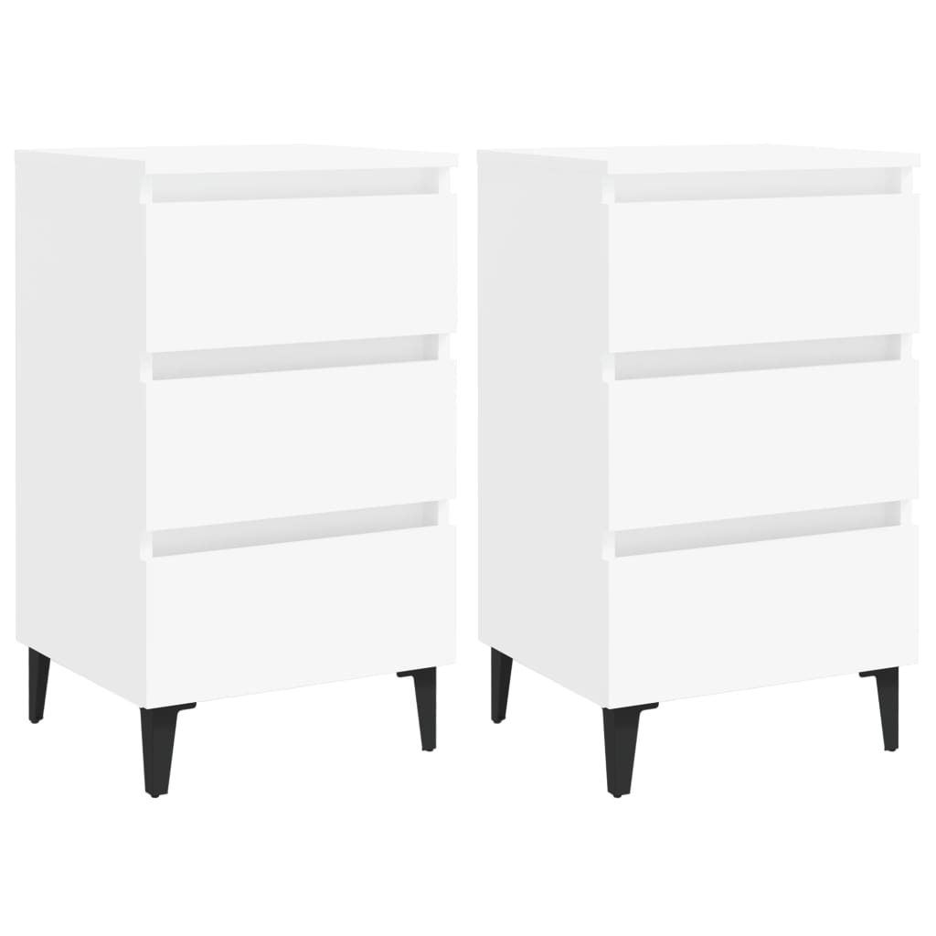 Bed Cabinet With Metal Legs 2 Pcs White 40X35x69 Cm Bedside Tables
