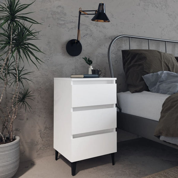 Bed Cabinet With Metal Legs 2 Pcs White 40X35x69 Cm Bedside Tables