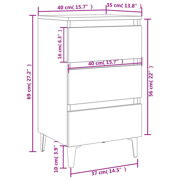 Bed Cabinet With Metal Legs 2 Pcs White 40X35x69 Cm Bedside Tables
