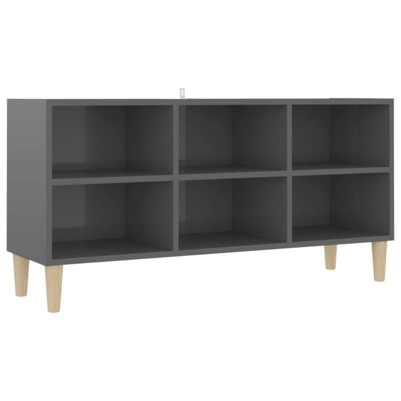TV Stands & Entertainment Units Tv Cabinet With Solid Wood Legs High Gloss Grey 103.5X30x50 Cm