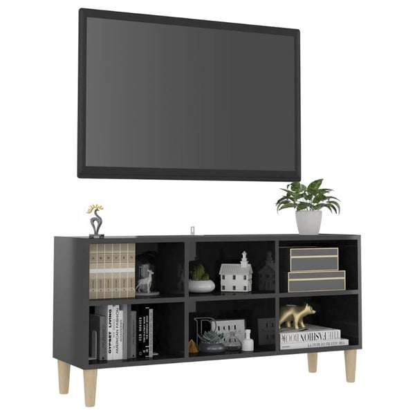 Tv Cabinet With Solid Wood Legs High Gloss Grey 103.5X30x50 Cm Tv Stands & Entertainment Units