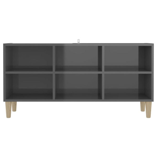 TV Stands & Entertainment Units Tv Cabinet With Solid Wood Legs High Gloss Grey 103.5X30x50 Cm