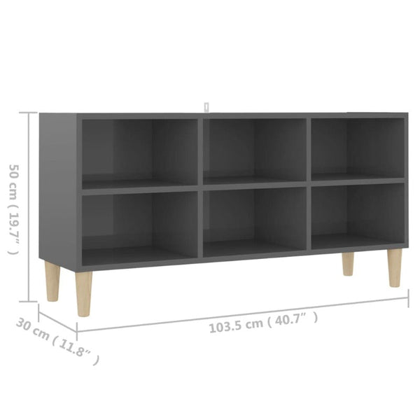 TV Stands & Entertainment Units Tv Cabinet With Solid Wood Legs High Gloss Grey 103.5X30x50 Cm