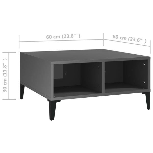Coffee Table High Gloss Grey 60X60x30 Cm Engineered Wood Coffee Tables