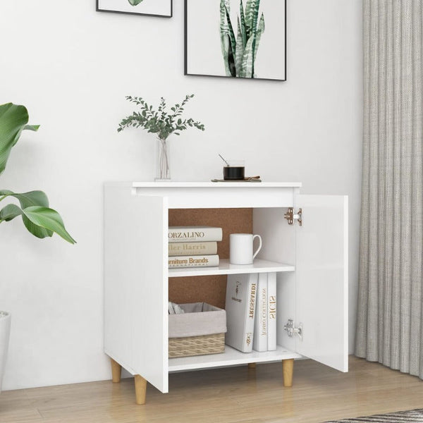 Sideboard With Solid Wood Legs White 60X35x70 Cm Engineered