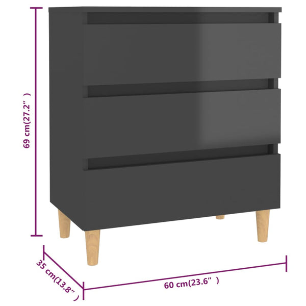 Sideboard High Gloss Grey 60X35x69 Cm Engineered Wood Sideboards & Buffets