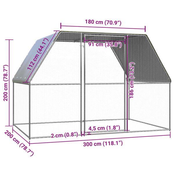 Vidaxl Outdoor Chicken Cage 3X2x2 M Galvanised Steel Small Animal Cages & Hutches