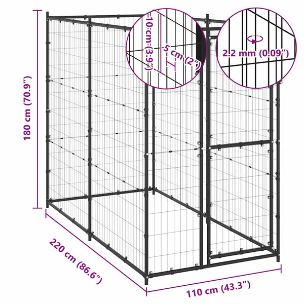 Vidaxl Outdoor Dog Kennel Steel 110X220x180cm Dog Kennels