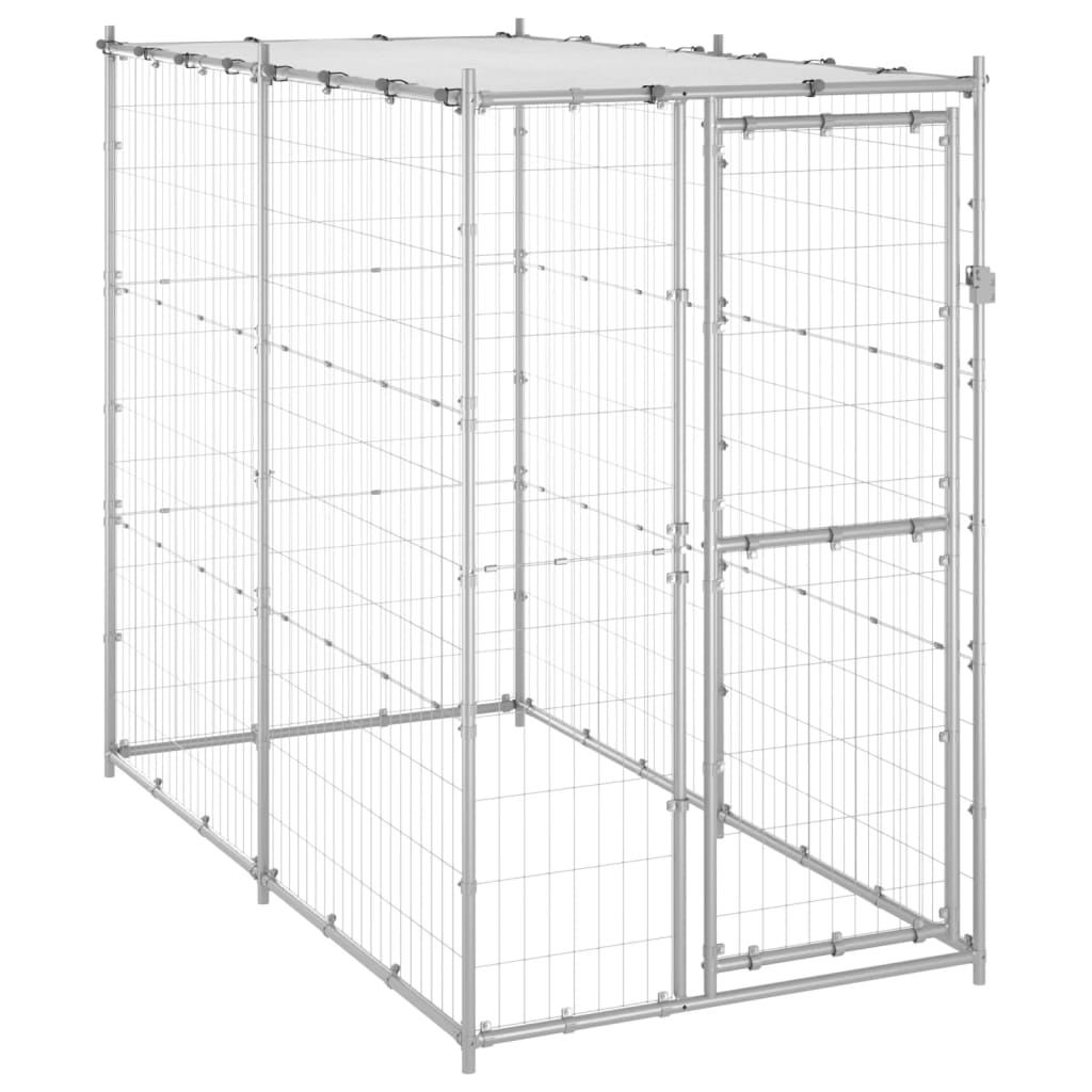Outdoor Dog Kennel Galvanised Steel With Roof 110X220x180 Cm