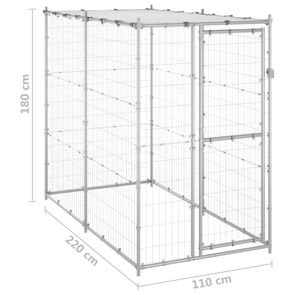 Outdoor Dog Kennel Galvanised Steel With Roof 110X220x180 Cm