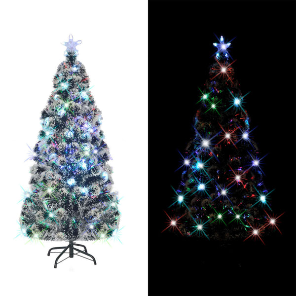 Vidaxl Pre Lit Christmas Tree Green And White 150 Cm Fibre Optic Seasonal Decorations